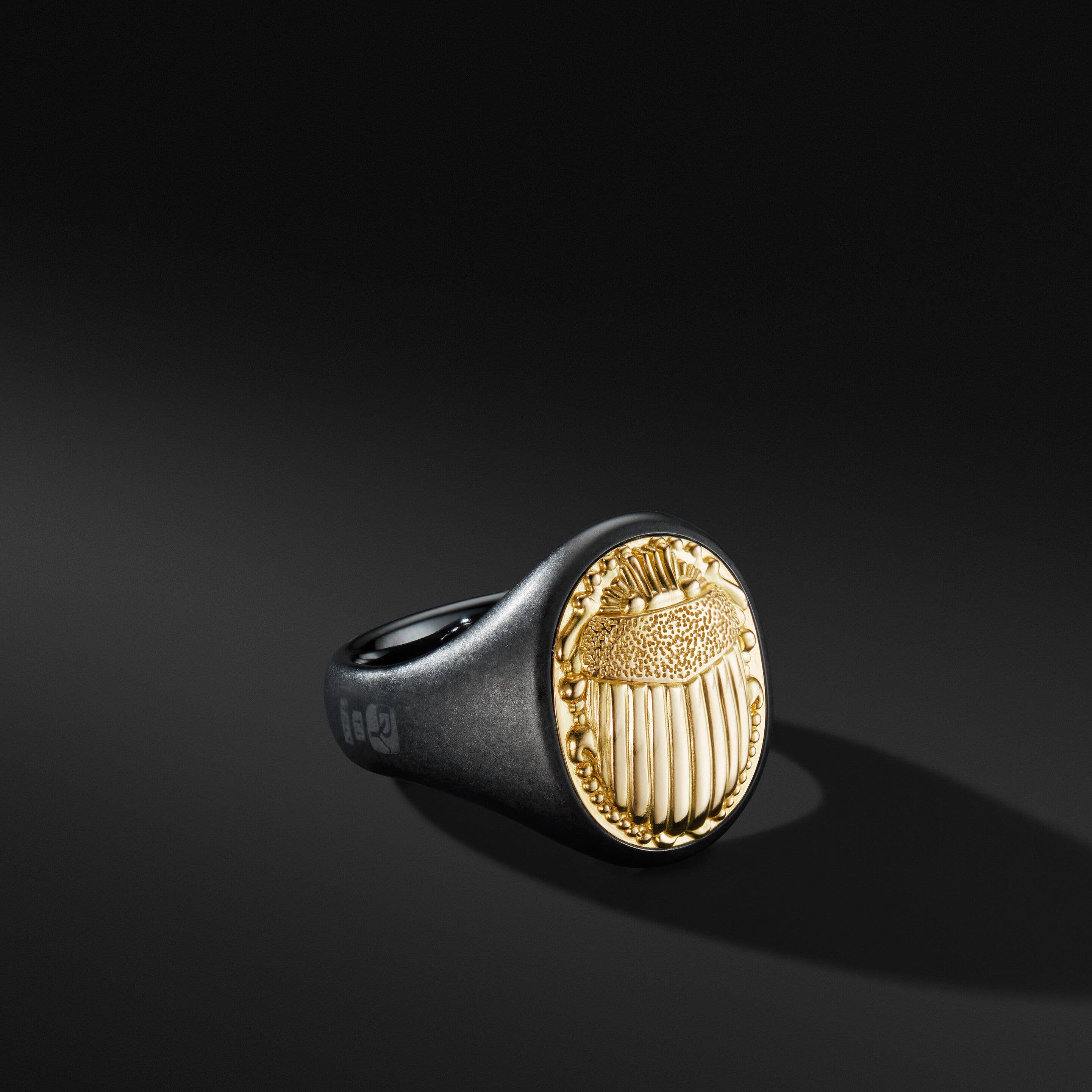 Petrvs® Scarab Signet Ring with Black Titanium and 18K Yellow Gold