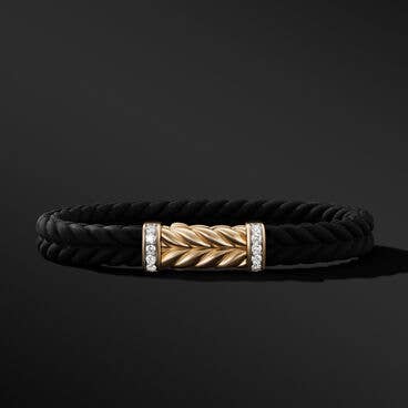 Chevron Black Rubber Bracelet with 18K Yellow Gold and Pavé Diamonds