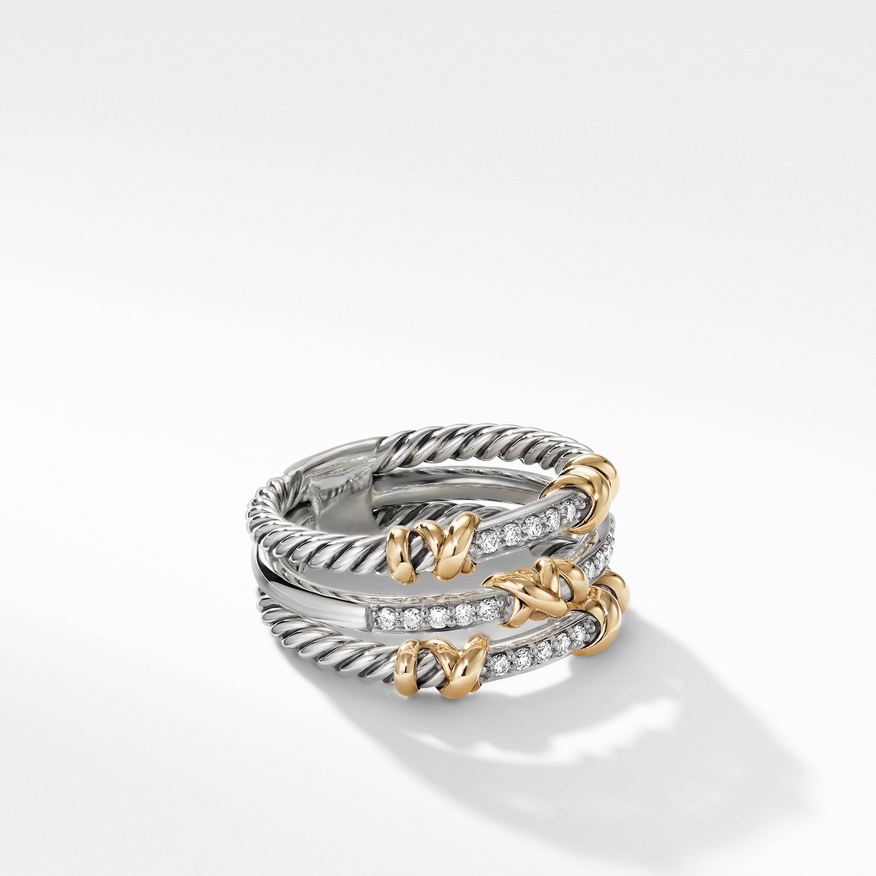 Petite Helena Wrap Three Row Ring in Sterling Silver with 18K Yellow Gold and Pavé Diamonds