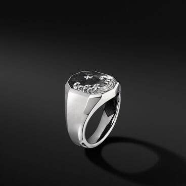 Waves Signet Ring with Forged Carbon