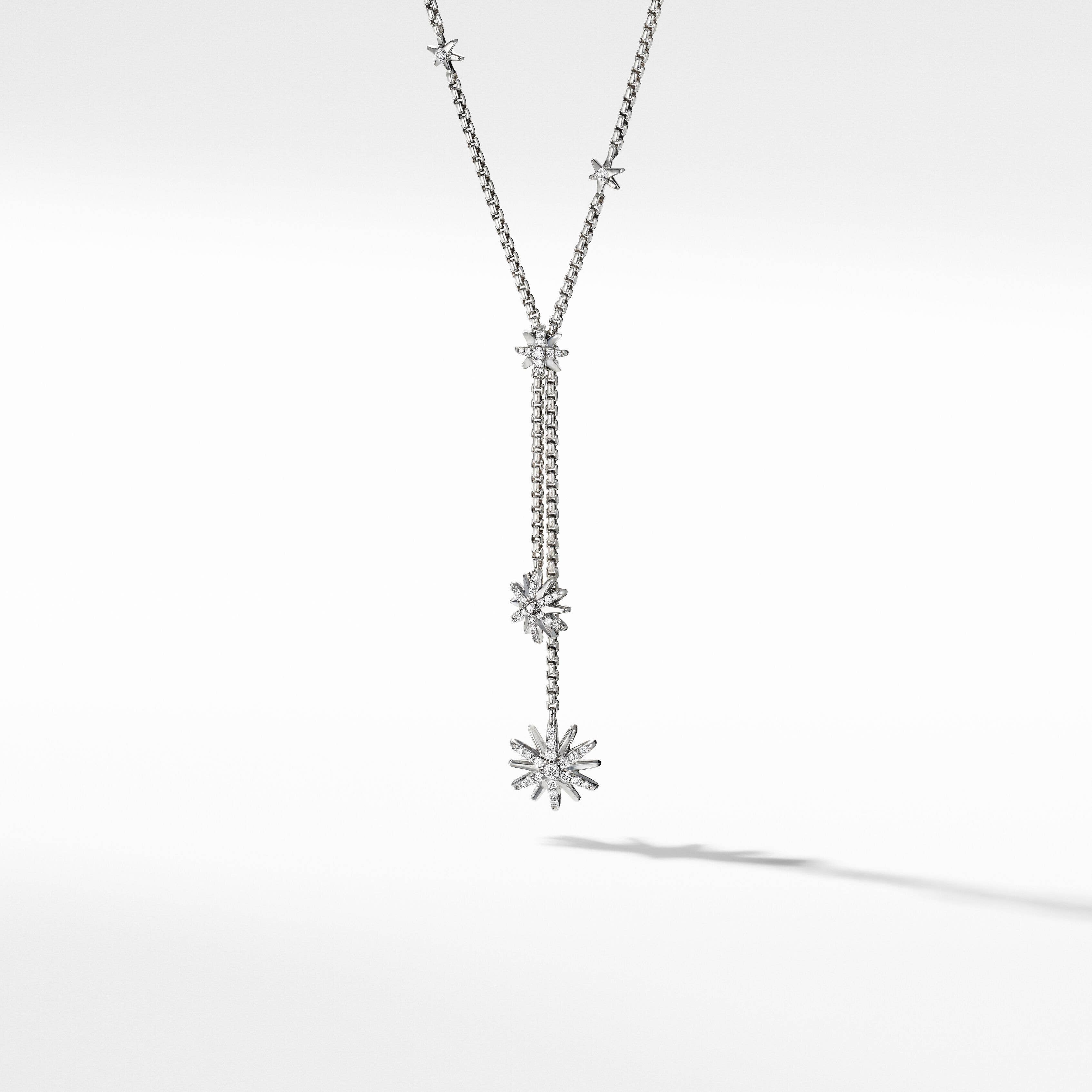 Starburst Y Necklace in Sterling Silver with Pavé Diamonds