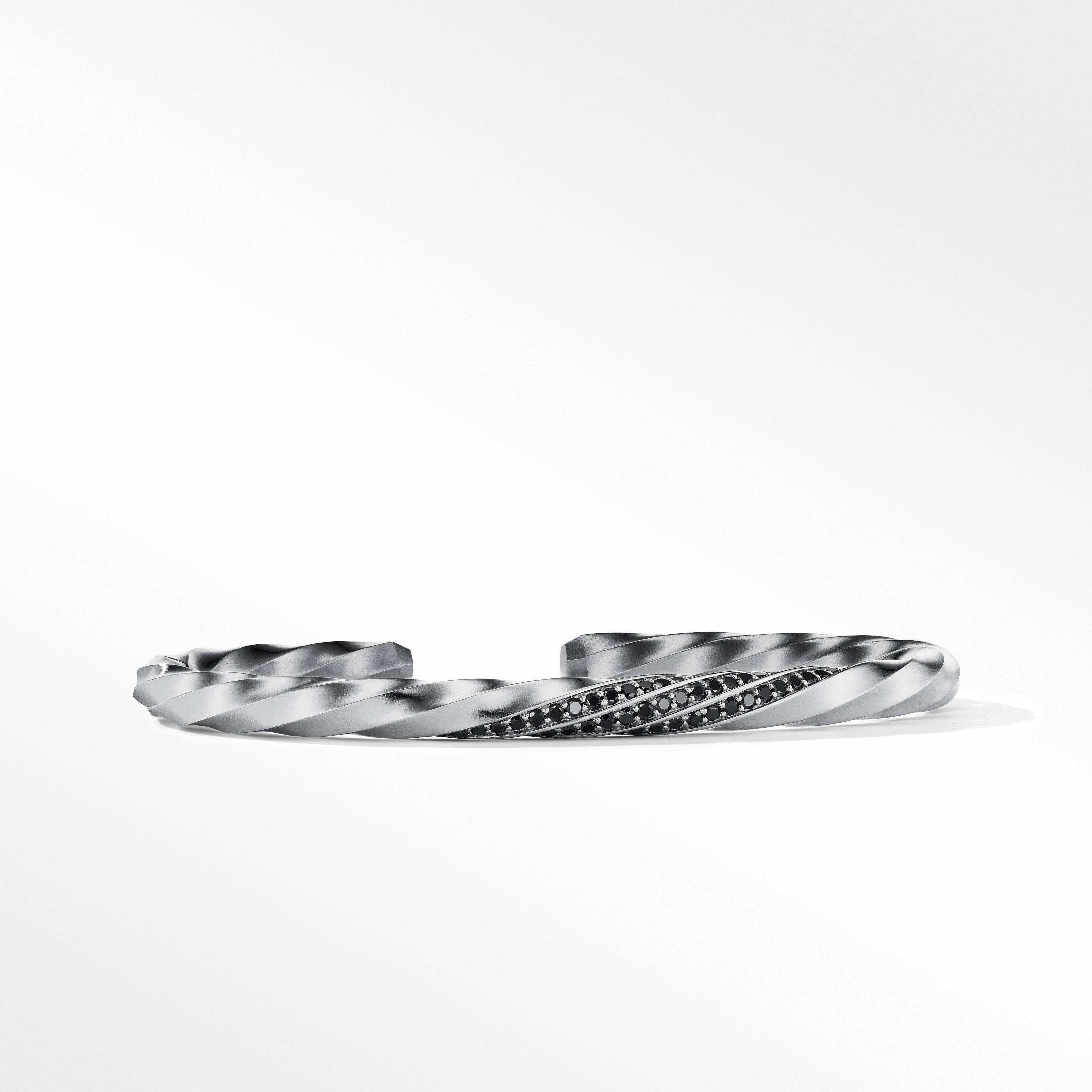 Cable Edge™ Cuff Bracelet in Recycled Sterling Silver with Pavé Black Diamonds