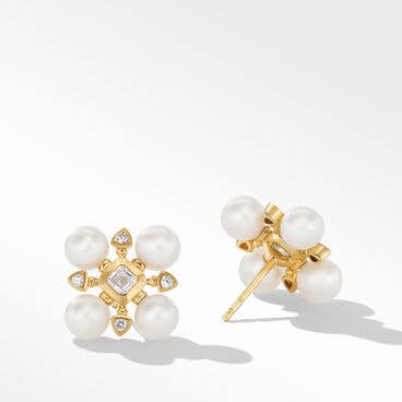 Renaissance Pearl Stud Earrings in 18K Yellow Gold with Diamonds