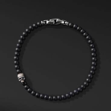 Memento Mori Skull Station Bracelet in Sterling Silver with Black Onyx