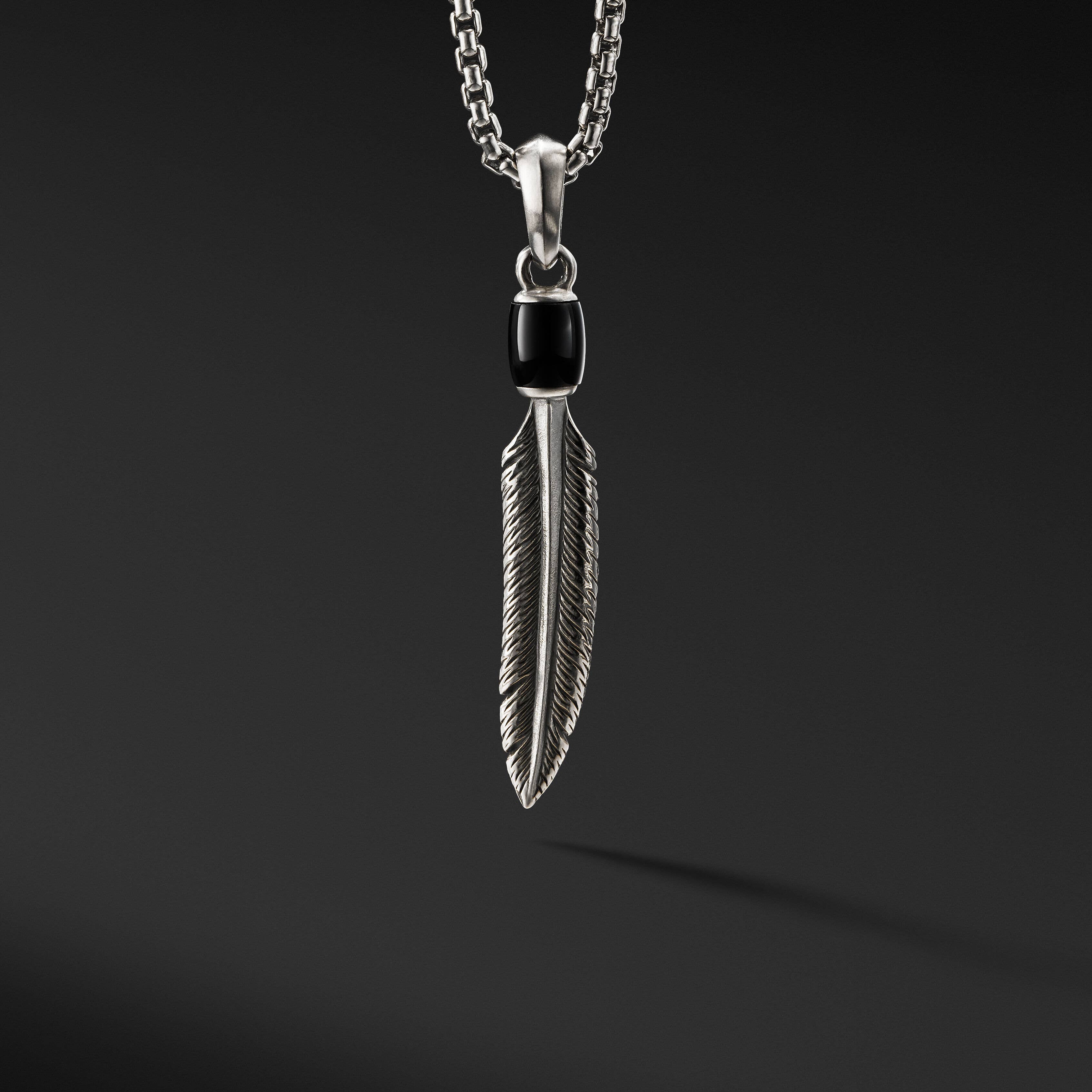 Southwest Feather Amulet in Sterling Silver with Black Onyx