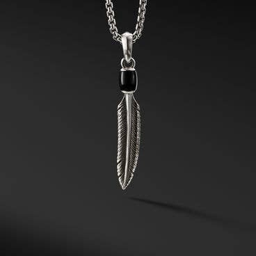 Southwest Feather Amulet in Sterling Silver with Black Onyx