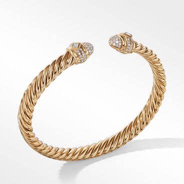 Cablespira® Oval Bracelet in 18K Yellow Gold with Pavé Diamonds