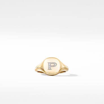 DY P Initial Pinky Ring in 18K Yellow Gold with Pavé Diamonds