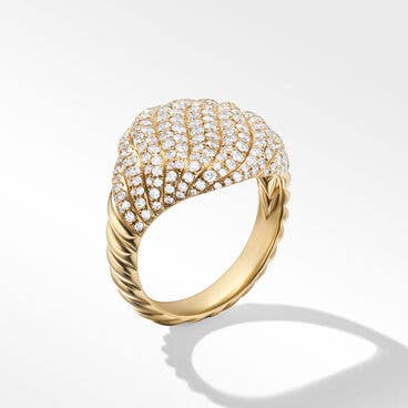 Sculpted Cable Pinky Ring in 18K Yellow Gold with Pavé Diamonds
