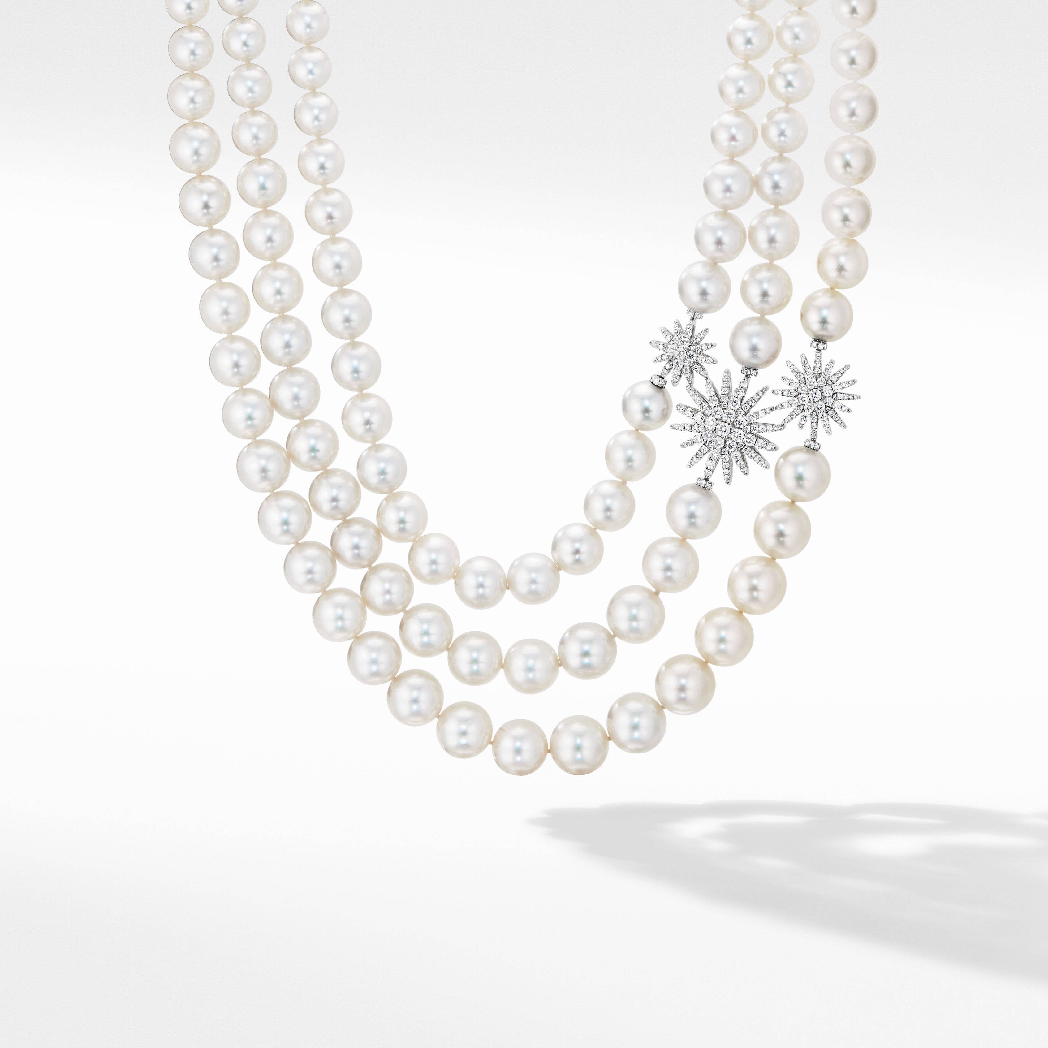 Starburst Pearl Necklace in White Gold with Diamonds