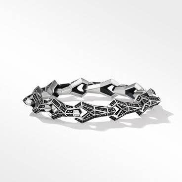 Faceted Link Bracelet in Sterling Silver with Pavé Black Diamonds