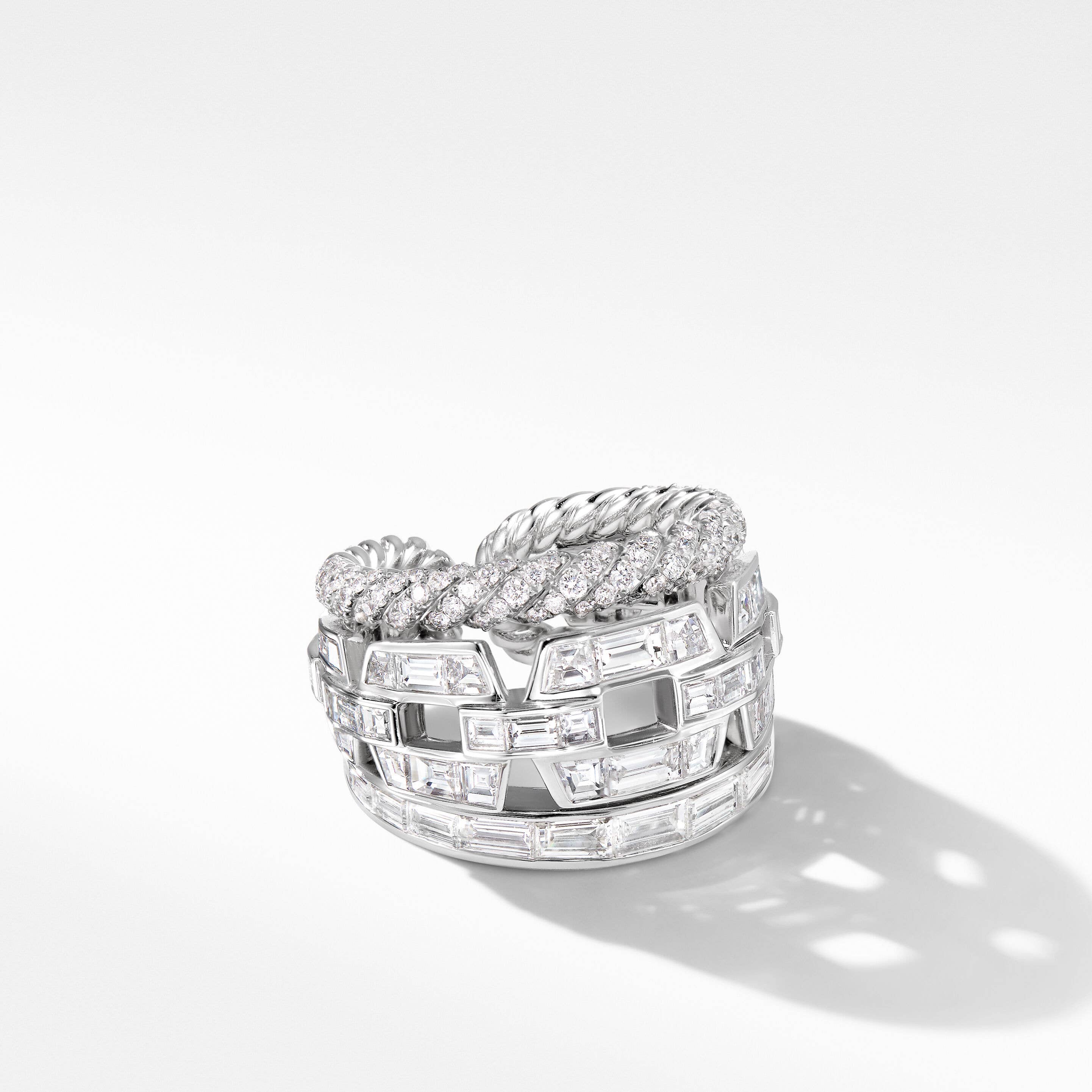 Stax Three Row Ring in White Gold with Diamonds
