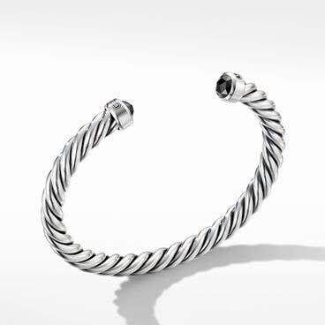 Cable Cuff Bracelet in Sterling Silver with Black Diamonds