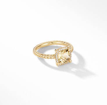 Petite Chatelaine® Pavé Bezel Ring in 18K Yellow Gold with Champagne Citrine and Diamonds