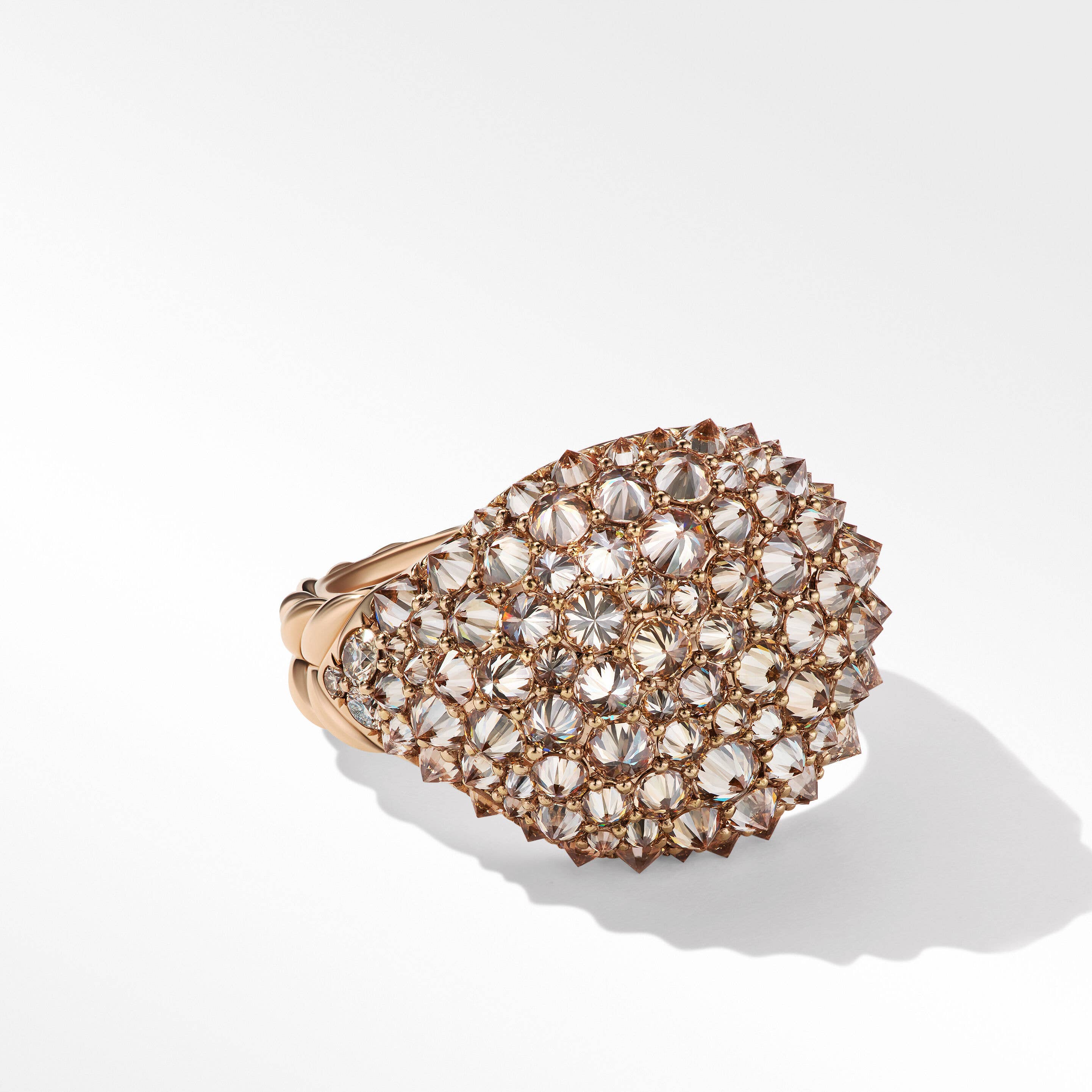 Chevron Signet Ring in 18K Rose Gold with Reverse Set Pavé Cognac Diamonds