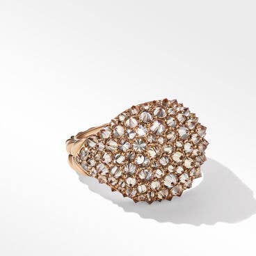 Chevron Signet Ring in 18K Rose Gold with Reverse Set Pavé Cognac Diamonds