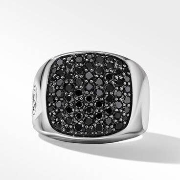 Streamline® Signet Ring in Sterling Silver with Pavé Black Diamonds
