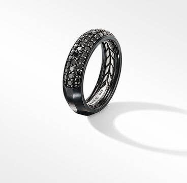 Beveled Band Ring with Black Titanium and Half Pavé Black Diamonds