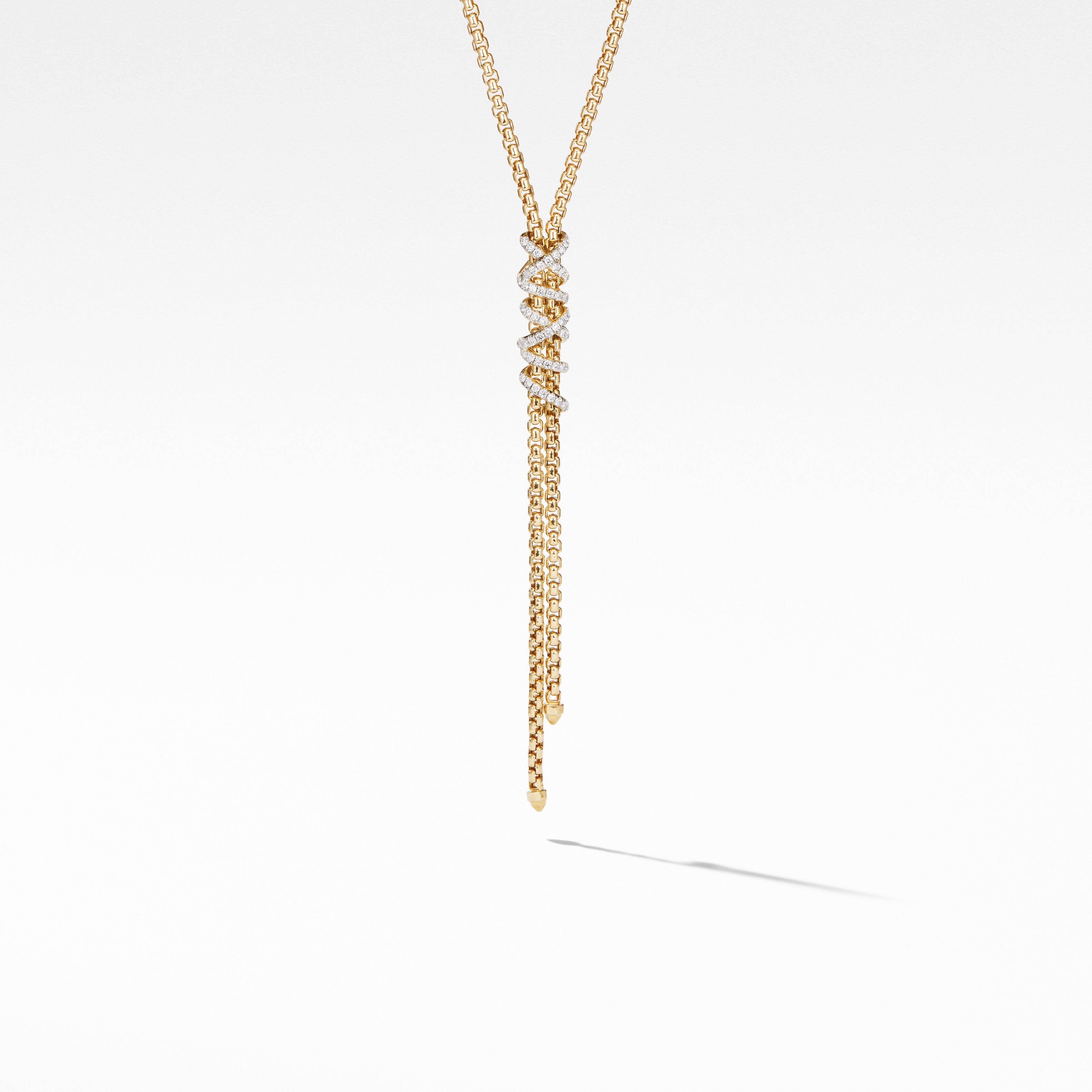 Helena Y Necklace in 18K Yellow Gold with Pavé Diamonds