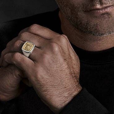 Petrvs® Horse Signet Ring in Sterling Silver with 18K Yellow Gold