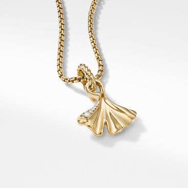 Ginkgo Amulet in 18K Yellow Gold with Pavé Diamonds