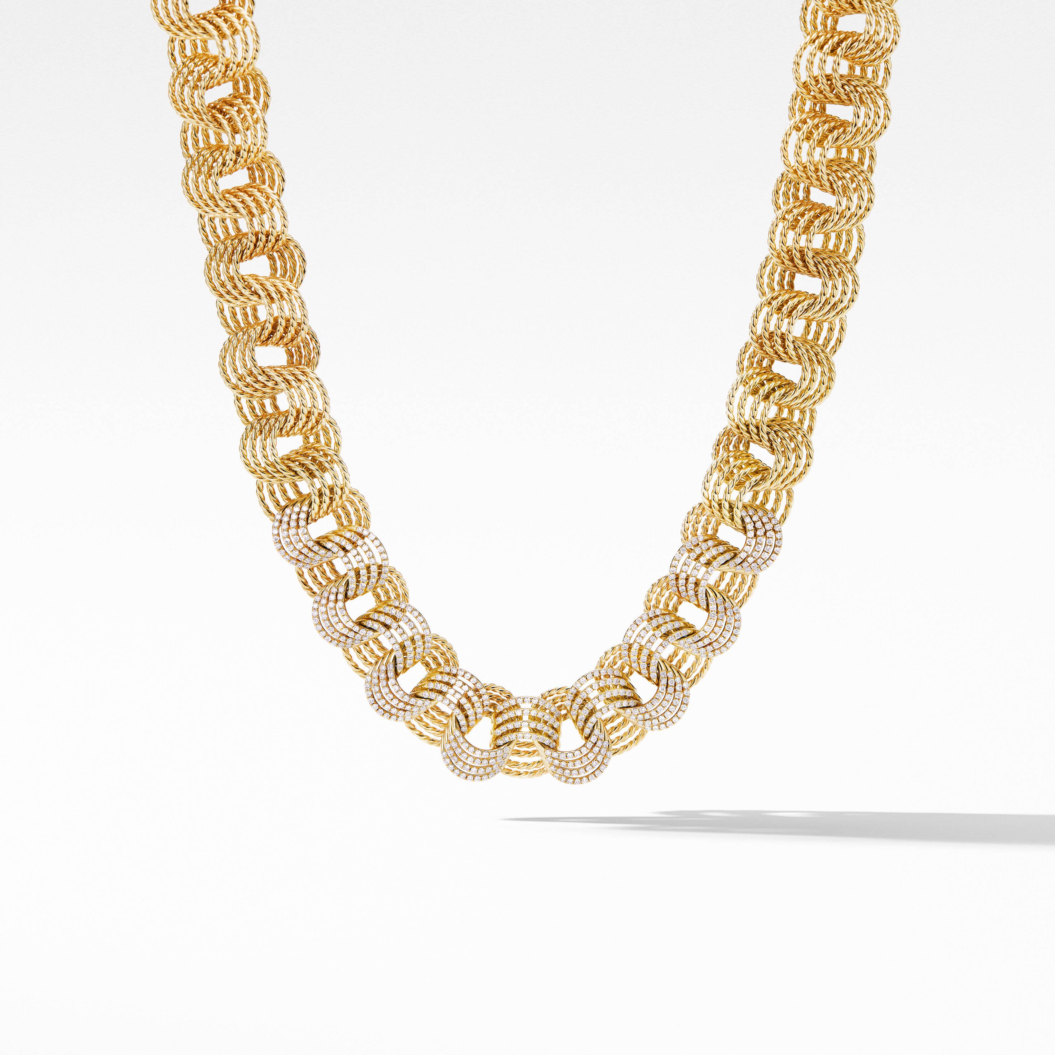DY Origami Linked Necklace in 18K Yellow Gold with Pavé Diamonds