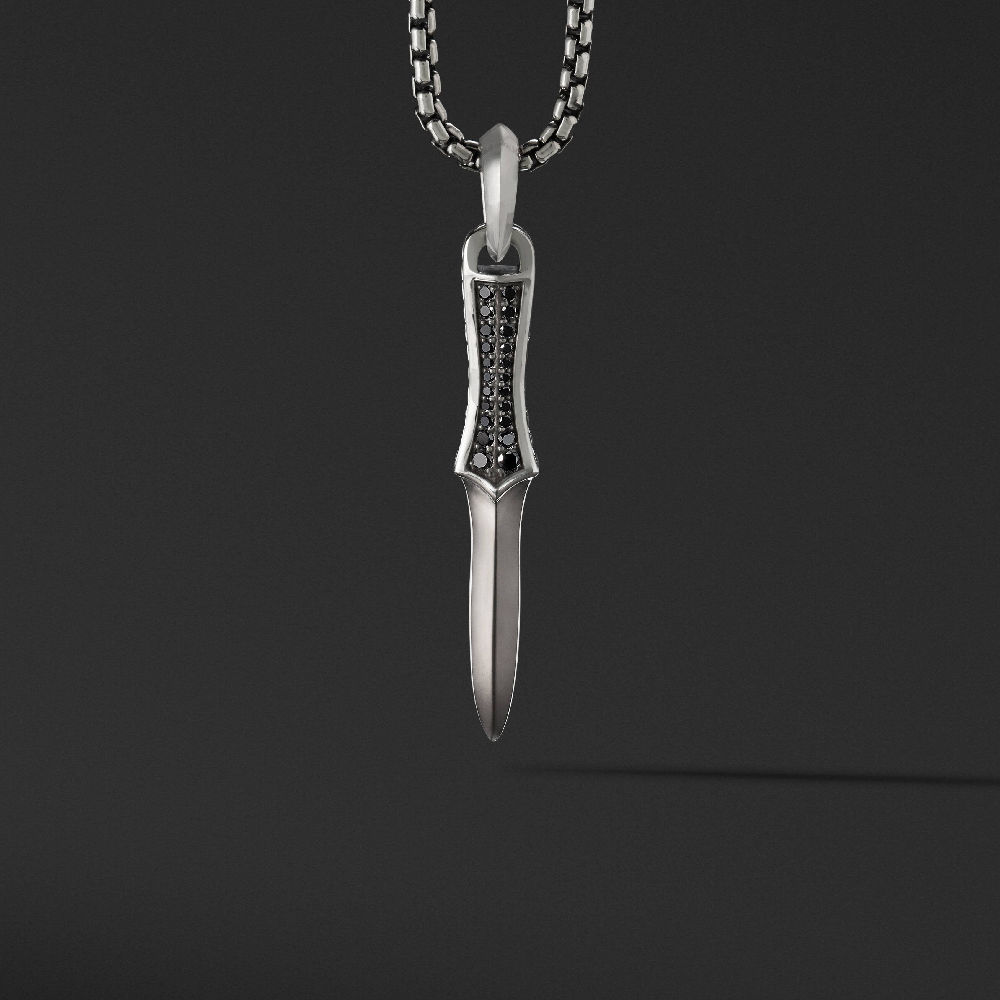Dagger Amulet in Sterling Silver with Pavé Black Diamonds