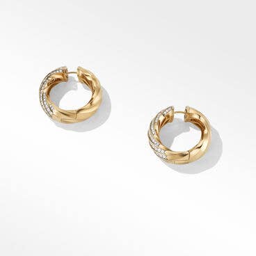 Cable Edge® Hoop Earrings in Recycled 18K Yellow Gold with Pavé Diamonds