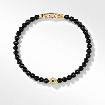 Bijoux Spiritual Beads Evil Eye Bracelet with Black Onyx, Emerald and 14K Yellow Gold