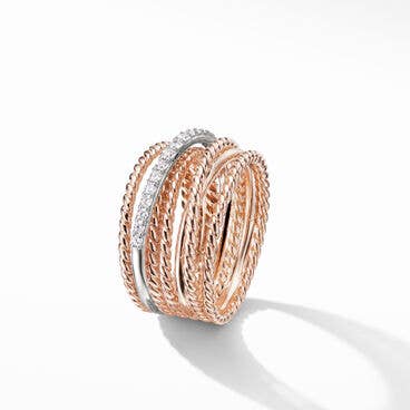 Crossover Ring in 18K Rose Gold with Pavé Diamonds