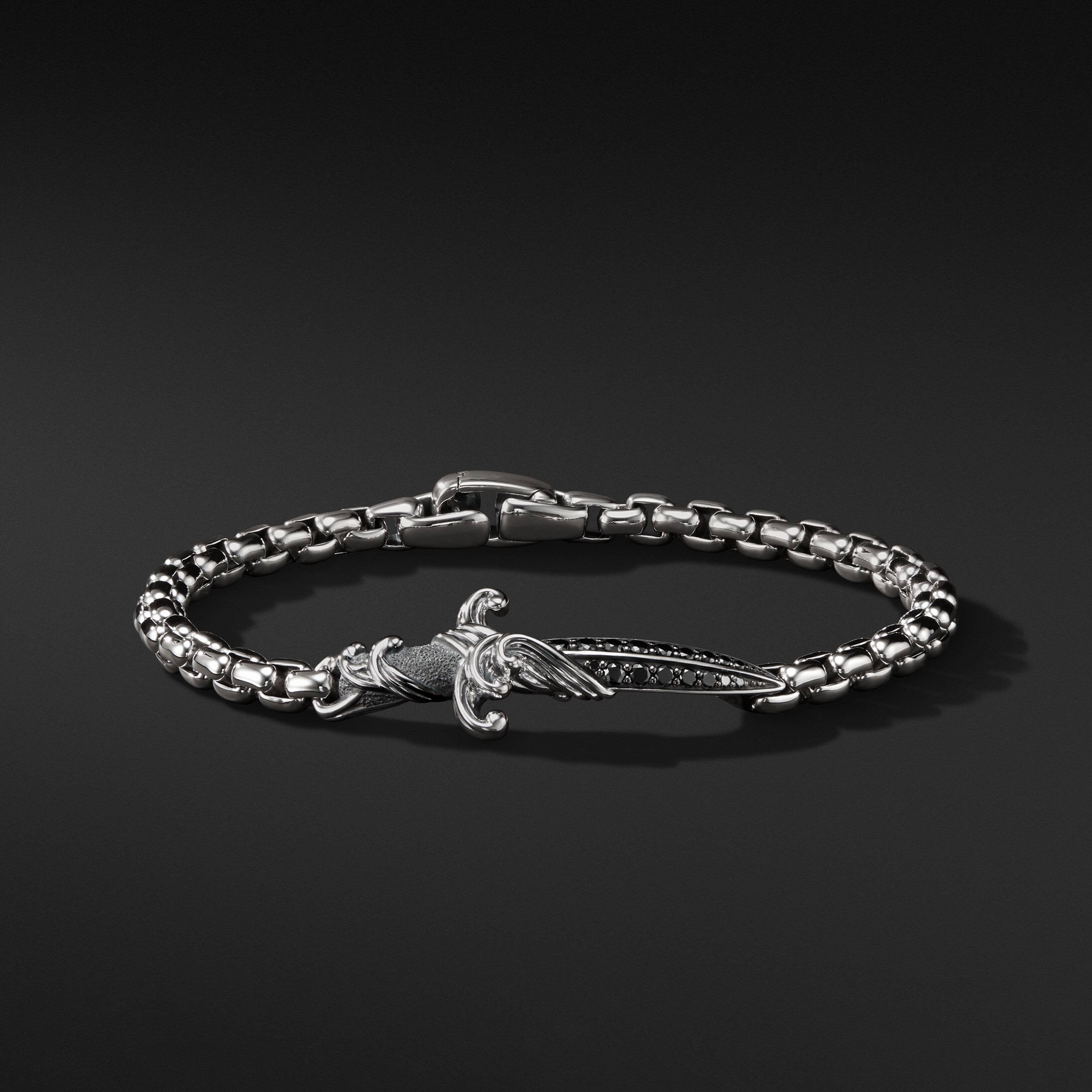 Waves Dagger Bracelet with Pavé Black Diamonds