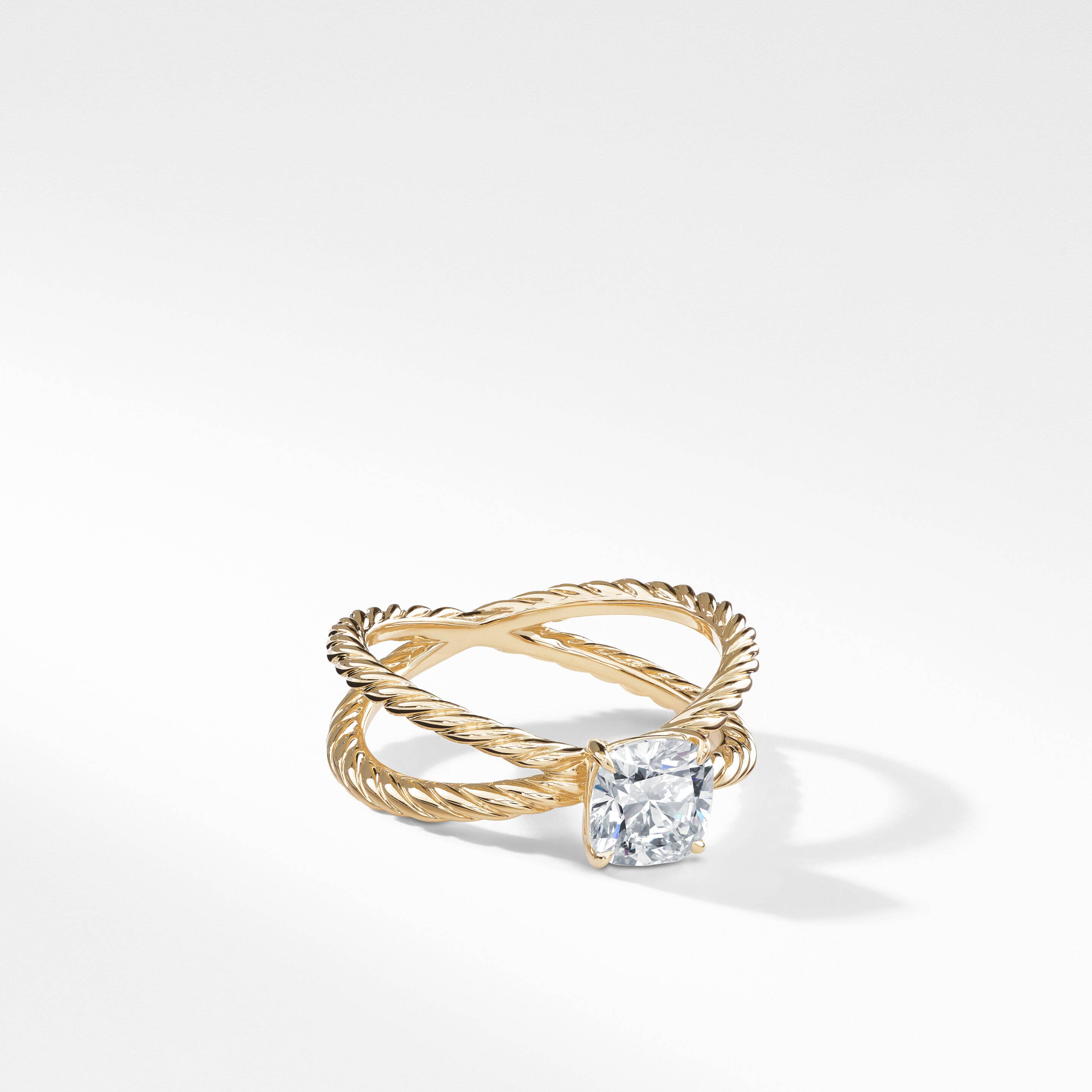DY Crossover® Petite Engagement Ring in 18K Yellow Gold, Cushion