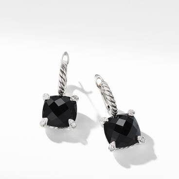 Chatelaine® Drop Earrings in Sterling Silver with Black Onyx and Pavé Diamonds