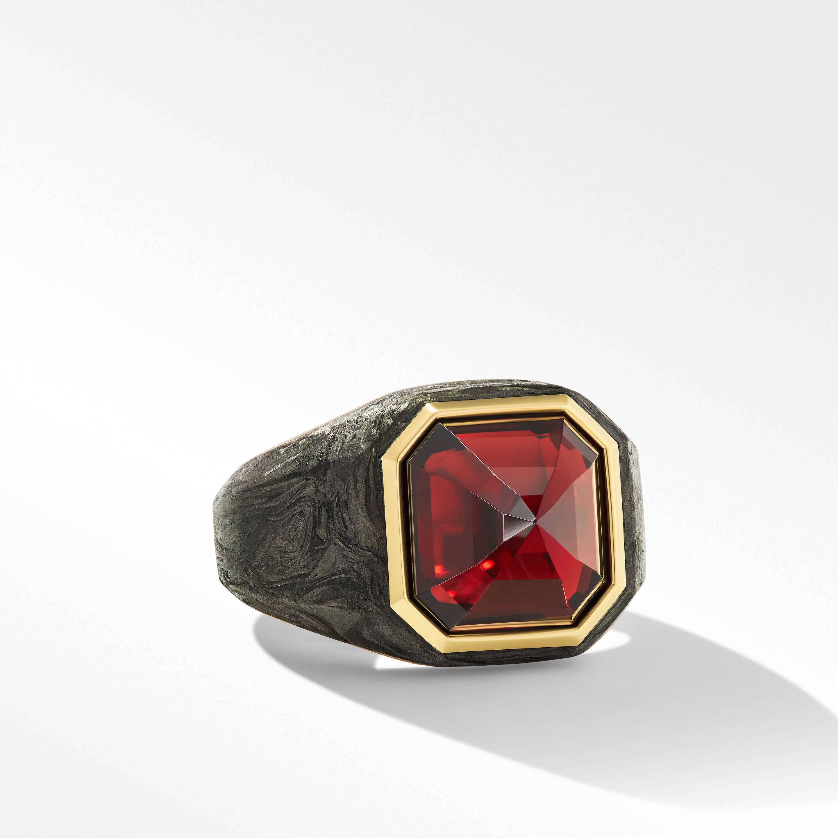 Forged Carbon Signet Ring with 18K Yellow Gold and Garnet