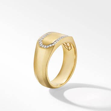 Streamline® Cigar Band Ring in 18K Yellow Gold with Pavé Diamonds