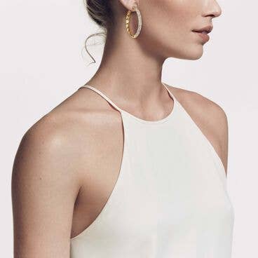 Cable Edge® Hoop Earrings in Recycled 18K Yellow Gold with Pavé Diamonds