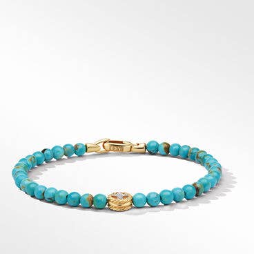 Bijoux Spiritual Beads Peace Sign Bracelet with Turquoise, 14K Yellow Gold and Pavé Diamonds
