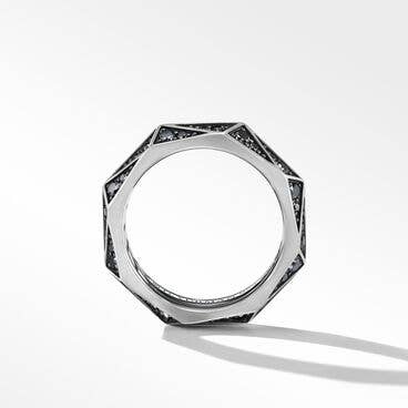 Torqued Faceted Band Ring in Sterling Silver with Pavé Black Diamonds