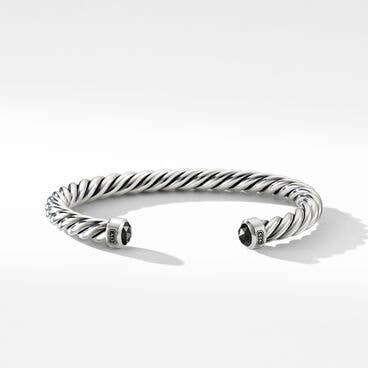 Cable Cuff Bracelet in Sterling Silver with Black Diamonds