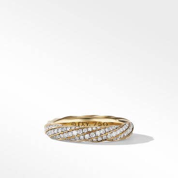 Cable Edge Band Ring in Recycled 18K Yellow Gold with Diamonds, 4mm