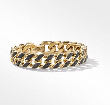 Forged Carbon Curb Chain Bracelet with 18K Yellow Gold