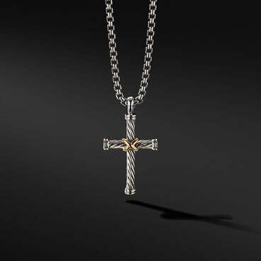 Cable Cross Pendant in Sterling Silver with 18K Yellow Gold