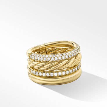 DY Mercer™ Multi Row Ring in 18K Yellow Gold with Pavé Diamonds