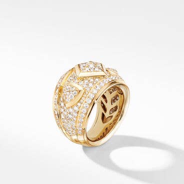 Modern Renaissance Ring in 18K Yellow Gold with Full Pavé Diamonds