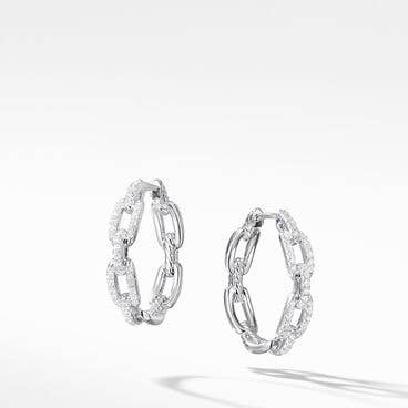 Stax Chain Link Hoop Earrings in 18K White Gold with Pavé Diamonds