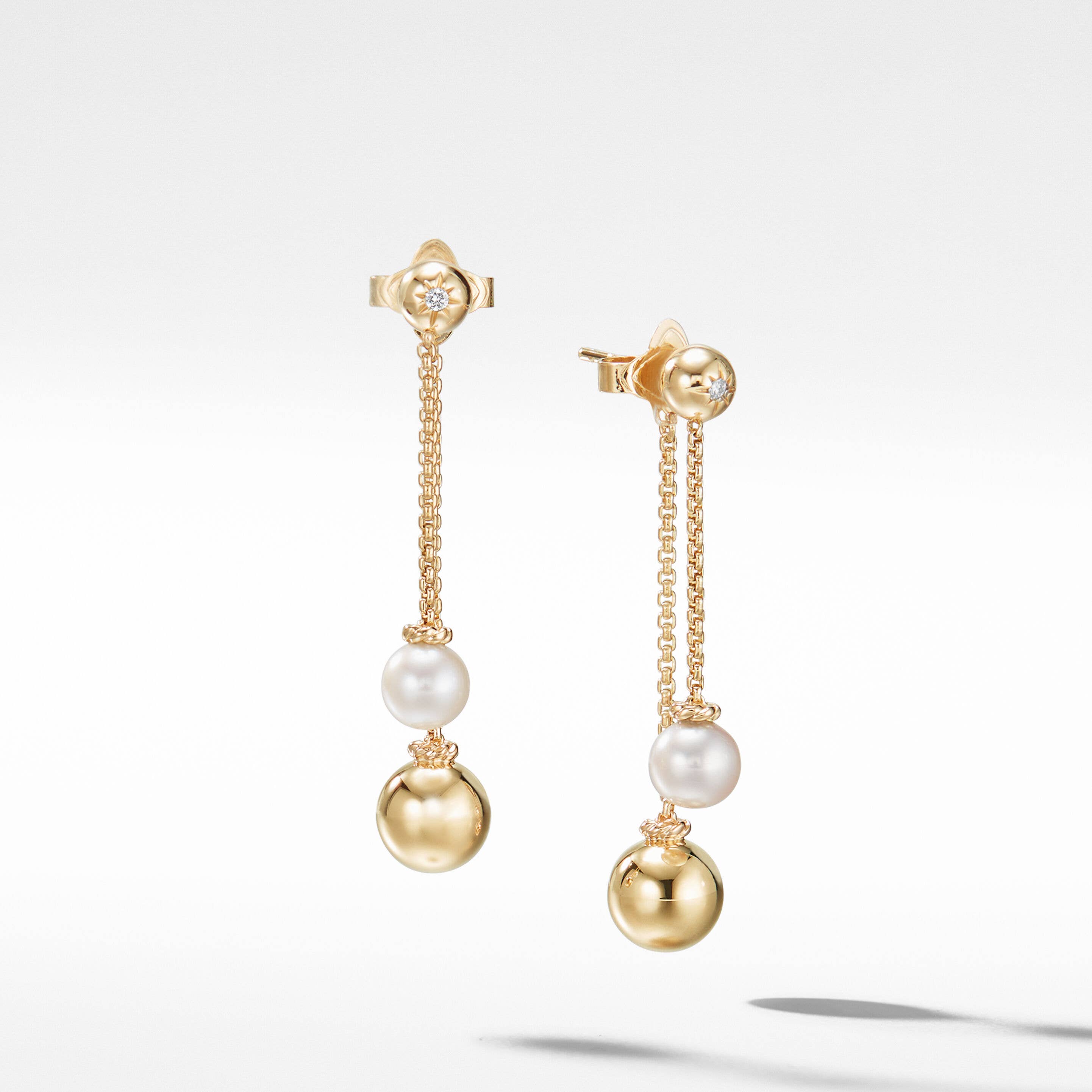 Solari Chain Drop Earrings in 18K Yellow Gold with Pearls and Diamonds