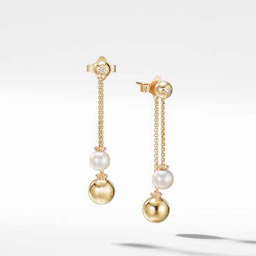 Solari Chain Drop Earrings in 18K Yellow Gold with Pearls and Diamonds