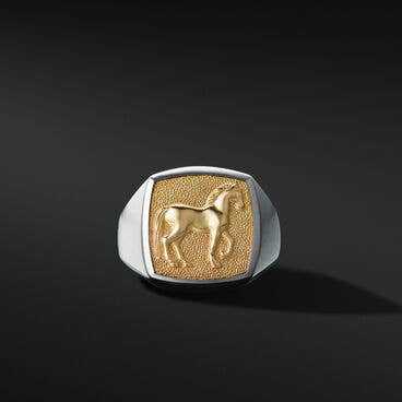 Petrvs® Horse Signet Ring in Sterling Silver with 18K Yellow Gold