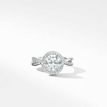 DY Infinity Half Pavé Halo Engagement Ring in Platinum, Round