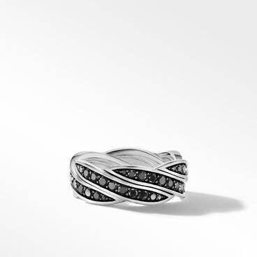 DY Helios™ Band Ring in Sterling Silver with Pavé Black Diamonds